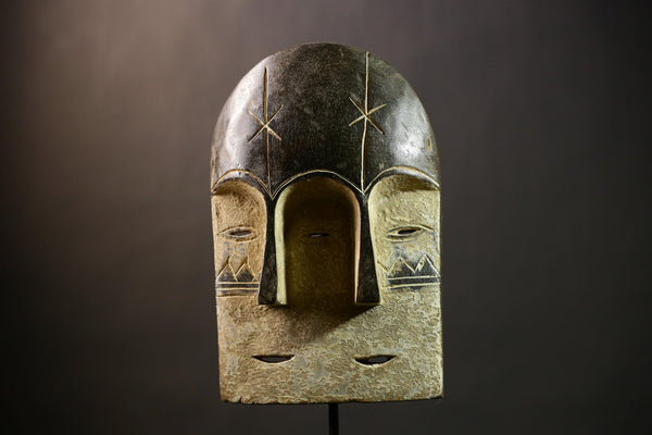 African Bwami Mask | Three Faces Mask | Lega Tribal Art | Congo Sculpture | Unique Wall Decor | Ethnic Home Accent Piece-G4349