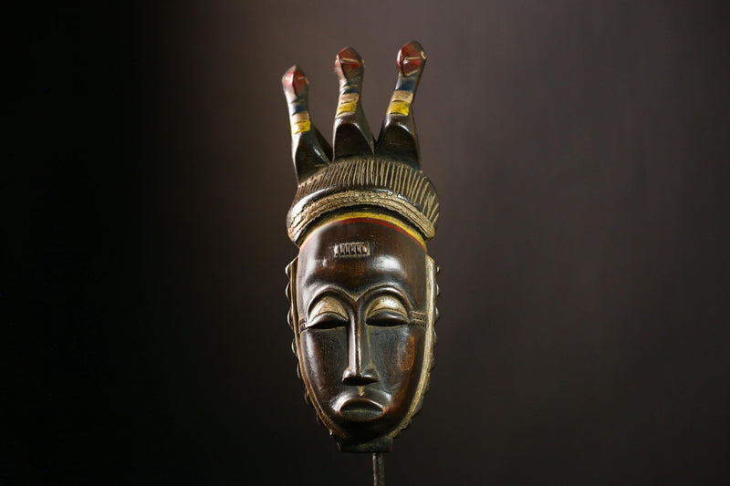 African Baule Mask Hand Carved Tribal Face Art Authentic Wood Sculpture-G4145