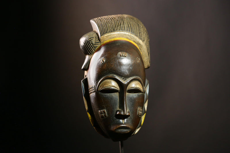 African Baule mask Handmade Tribal Wooden Face Unique Wall Art Collectible-G4142