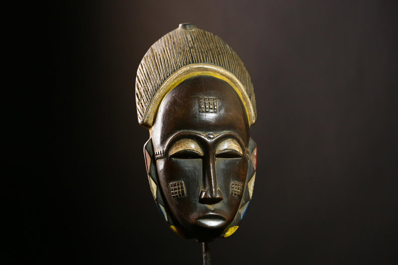 African Baule mask Handmade Tribal Wooden Face Unique Wall Decor Accent-G4141