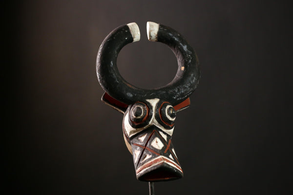 African Bush Cow Masks Wood Tribal Face Art for Wall Decor Burkina Faso-G4161