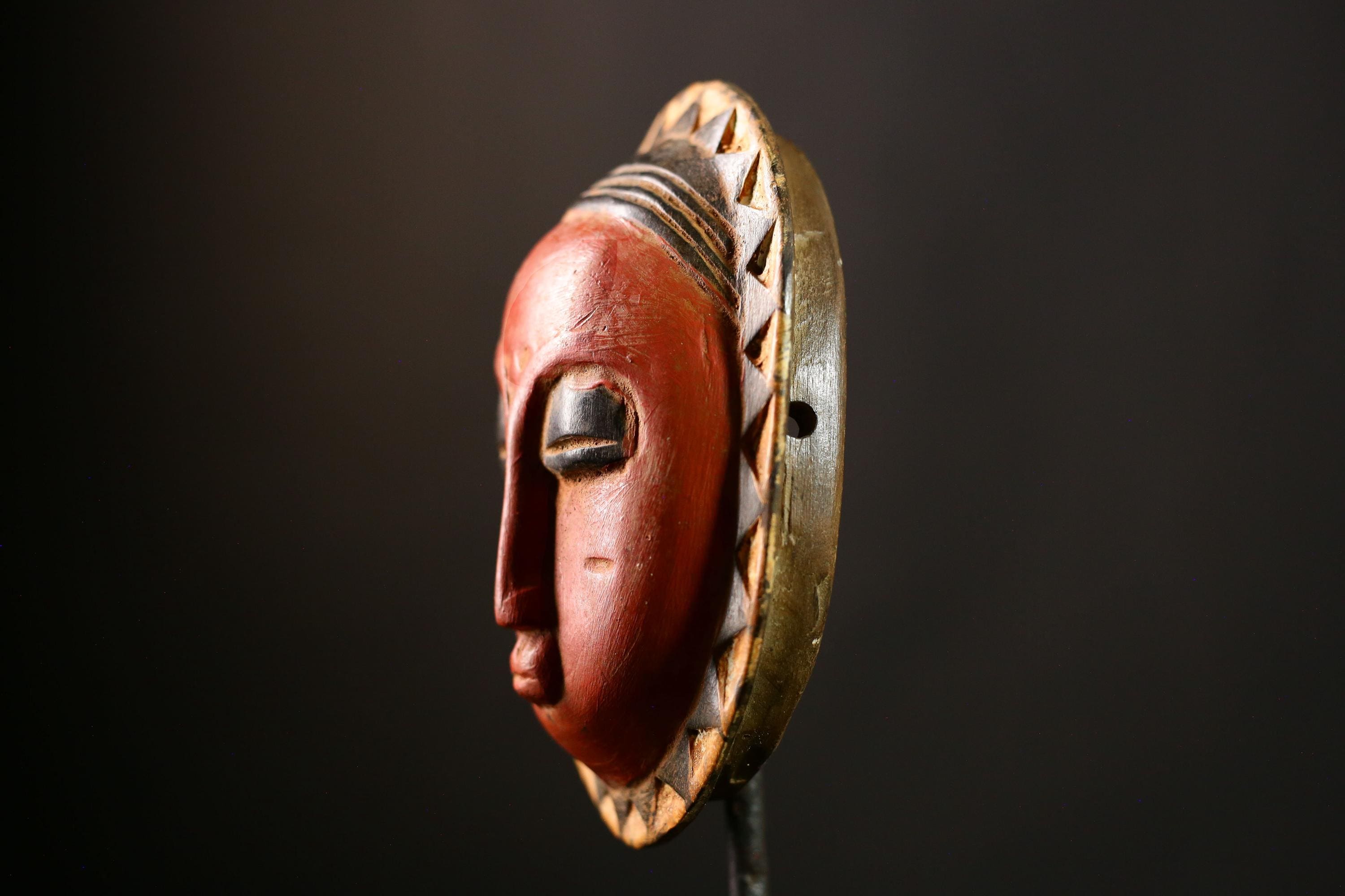 African Sun Mask Tribal Face Art Eket Nigeria Rare Vintage Collectible-8609