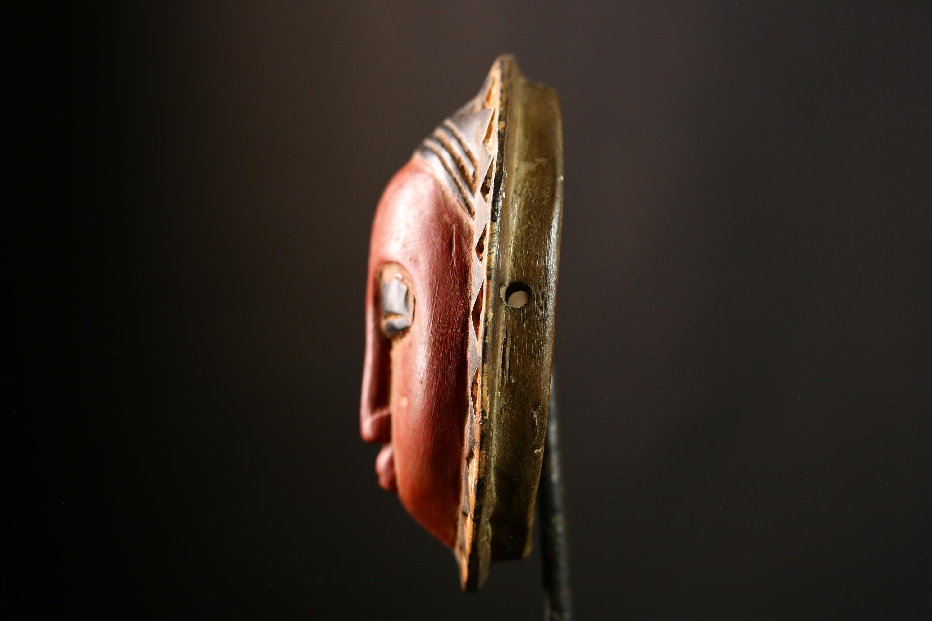 African Sun Mask Tribal Face Art Eket Nigeria Rare Vintage Collectible-8609