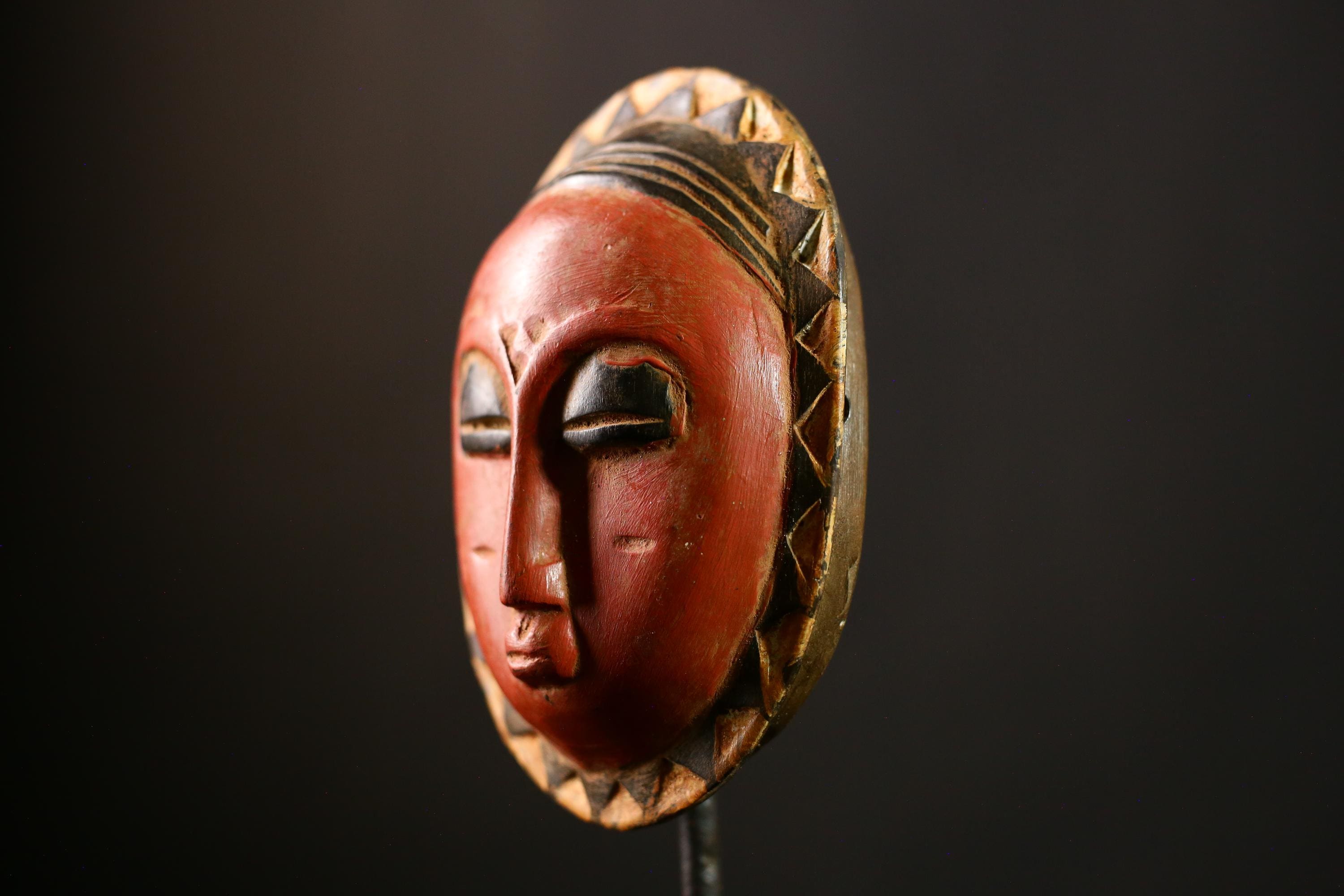 African Sun Mask Tribal Face Art Eket Nigeria Rare Vintage Collectible-8609