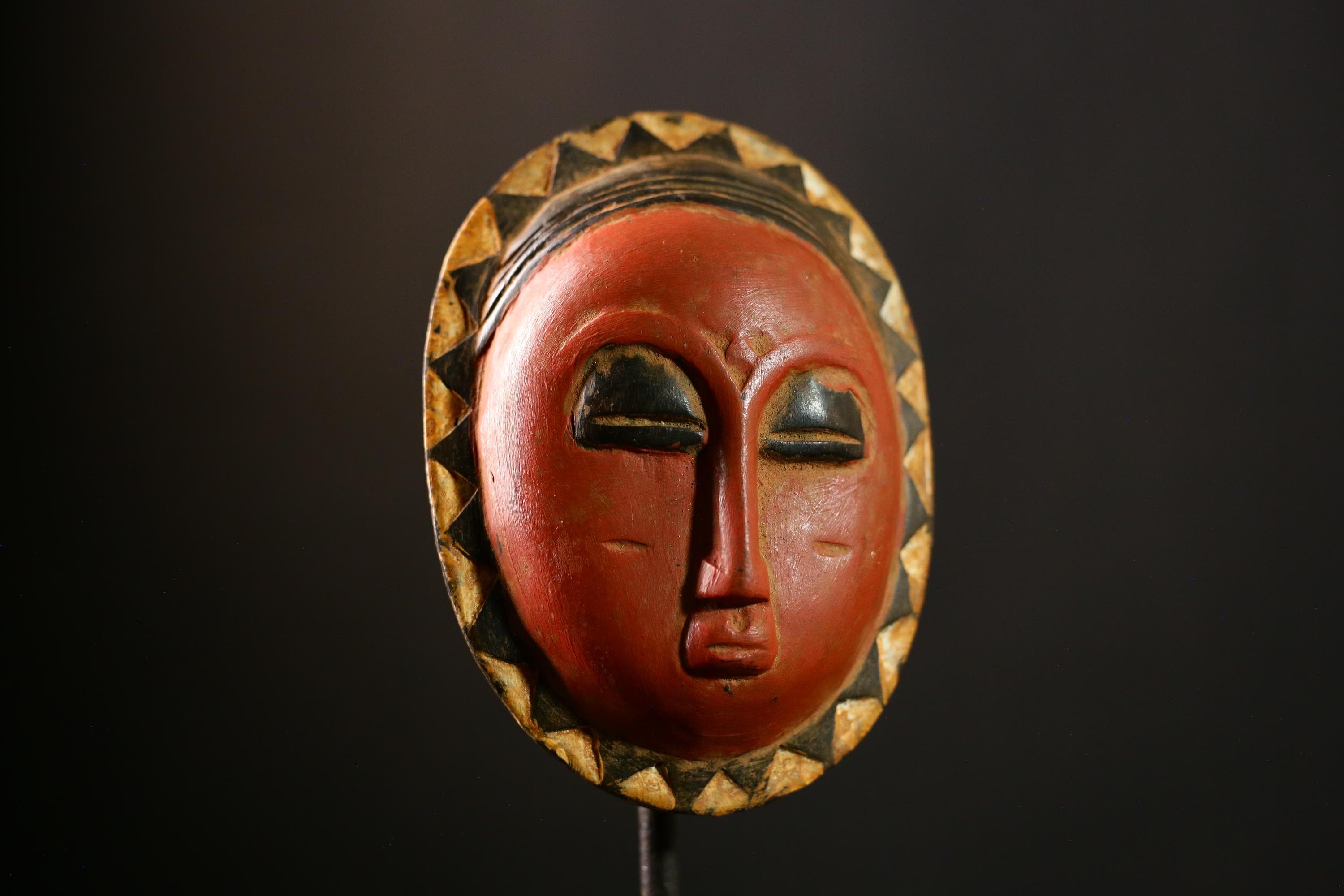African Sun Mask Tribal Face Art Eket Nigeria Rare Vintage Collectible-8609