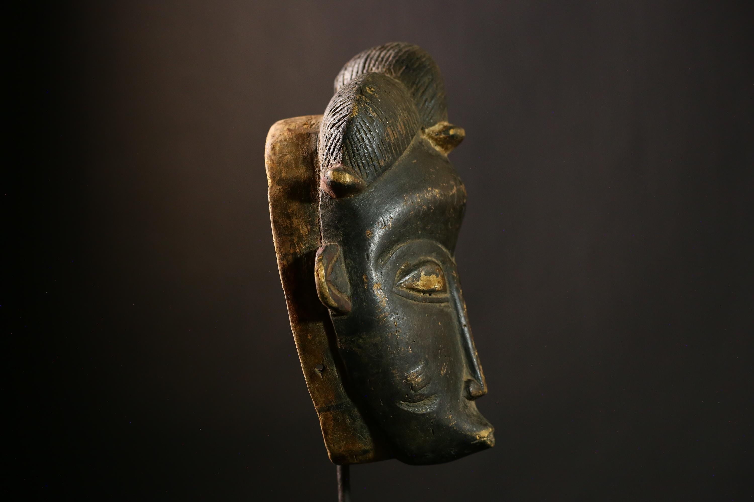 African Guro Mask Antique Tribal Art Hand Carved Vintage Wooden Face Decor -3758