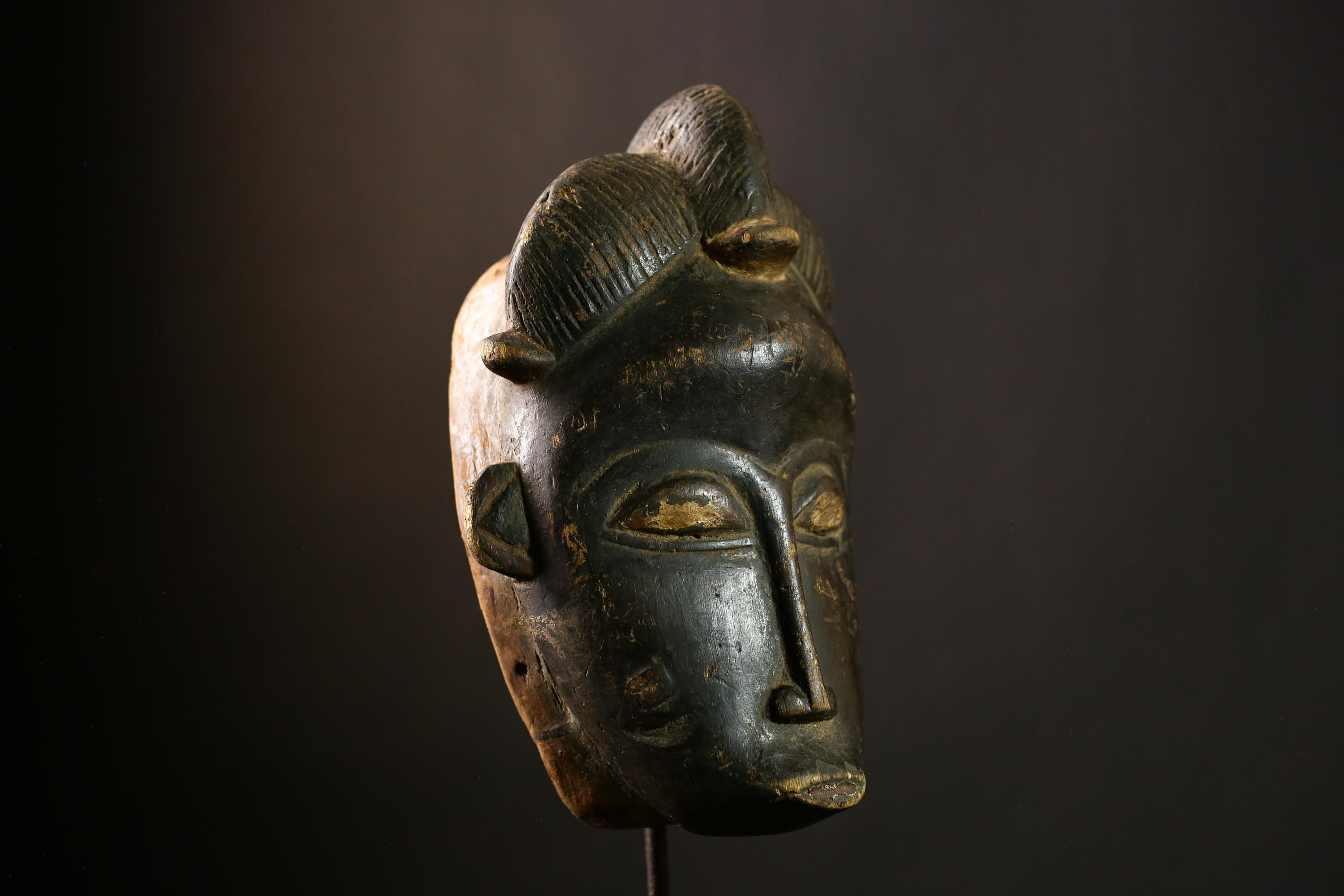African Guro Mask Antique Tribal Art Hand Carved Vintage Wooden Face Decor -3758