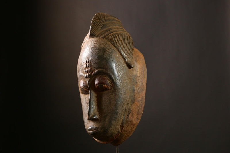 African Baule Mask Hand Carved Wood Tribal Art Unique Wall Decor Display-5638