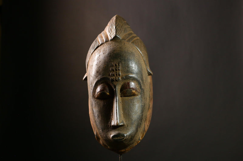 African Baule Mask Hand Carved Wood Tribal Art Unique Wall Decor Display-5638