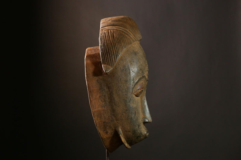 African Baule Mask Hand Carved Wood Tribal Art Unique Wall Decor Display-5638