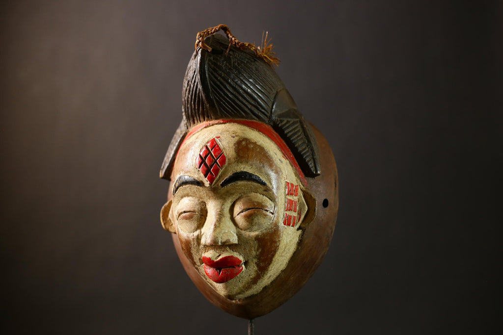 African Punu Okuyi Mask | Handmade Tribal Art | Unique Wooden Sculpture | Authentic Ethnic Decor | Traditional Cultural Accent Piece-G4377