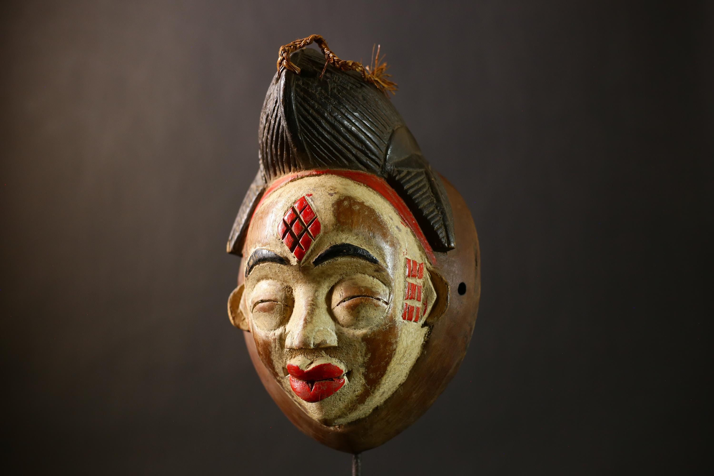 African Punu Okuyi Mask | Handmade Tribal Art | Unique Wooden Sculpture | Authentic Ethnic Decor | Traditional Cultural Accent Piece-G4377