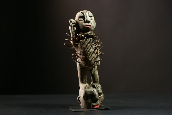 African Vintage Nkisi Nkondi Statue - African Collectible Voodoo Doll Art-G4185