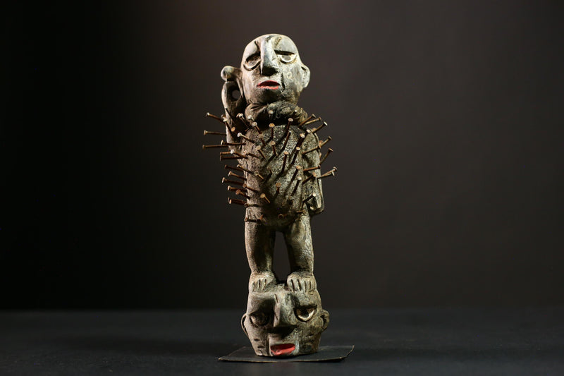 African Vintage Nkisi Nkondi Statue - African Collectible Voodoo Doll Art-G4185