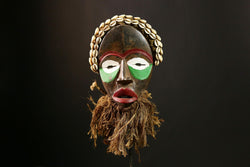 African DAN Mask Vintage Hand Carved Wood Antique Tribal Mask with Shells-8155