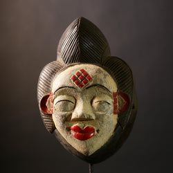 Antique African Wood Mask Tribal Art Baule Goli Face Mask Unique Home Decor | Handmade Ethnic Accent | Cultural Wall Art-G4392