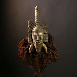 African Hand Carved Mask | Unique Senufo Wood Art | Tribal Decor with Animal Ears | Exceptional Wall Hanging | Cultural Home Accent-G4436