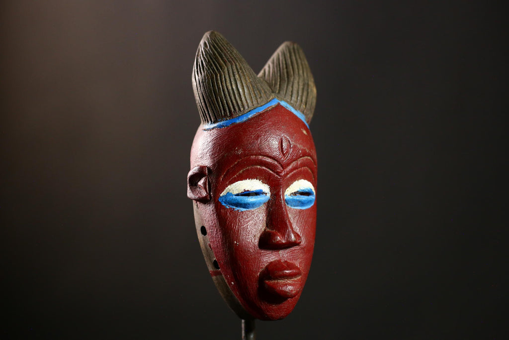 African Traditional Guro Red Wooden Mask, Unique Wall Hanging Decor, Ethnic Art Sculpture, Tribal Decor for Home, Collectible Piece-8137