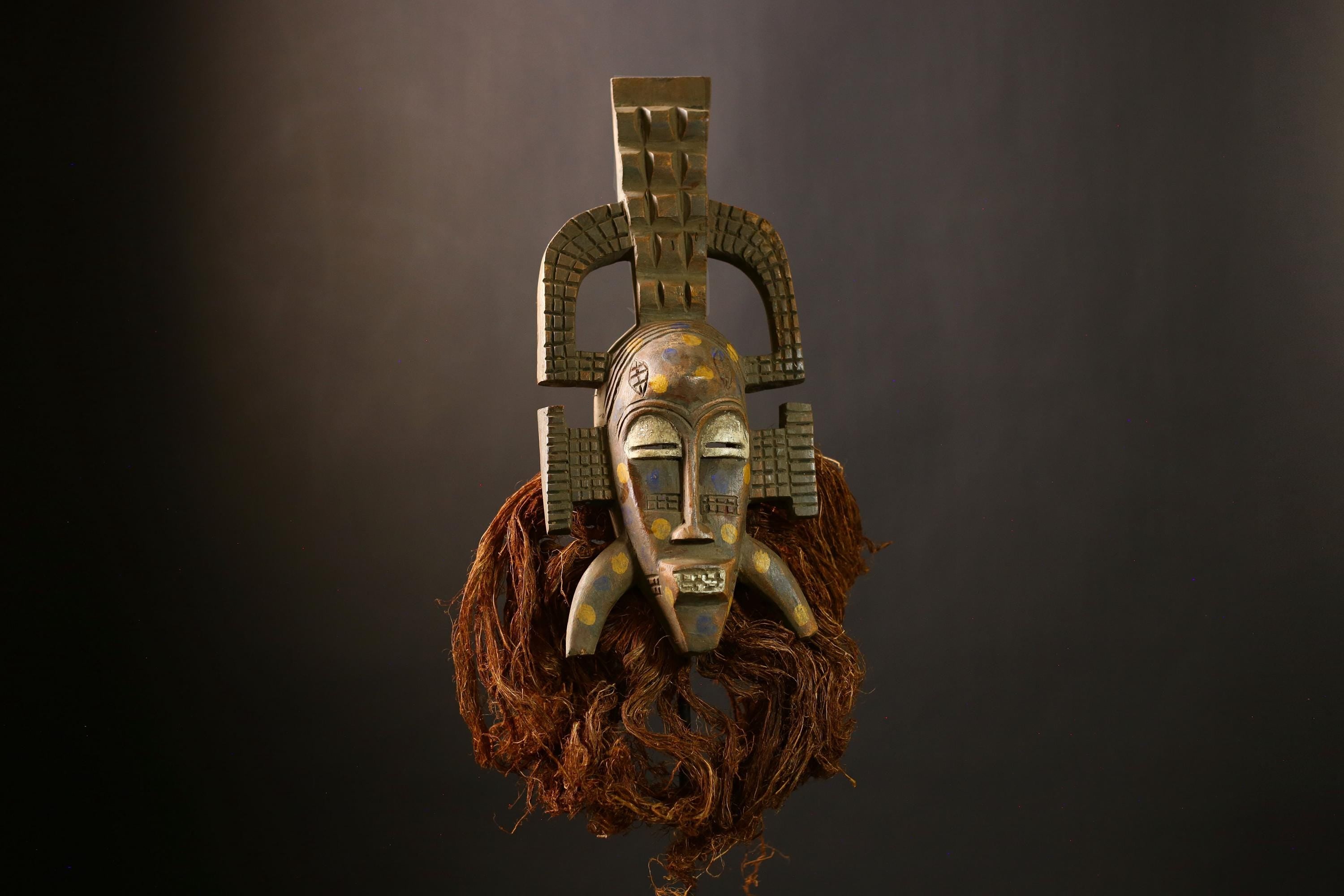 Vintage Hand Carved Senufo Face Mask | African Art Decor | Antique Wooden Tribal Piece | Unique Cultural Home Accent-G4441