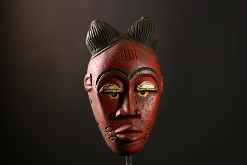 African Guro Mask, Antique Hand-Carved Wooden Face Wall Hanging Decor-8101