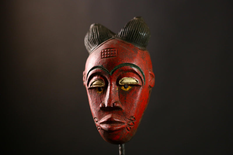 African Guro Mask, Antique Hand-Carved Wooden Face Wall Hanging Decor-8101