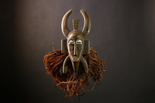 Senufo Tribe Face Mask | African Vintage Wood Decor | Authentic Tribal Home Art | Unique Wall Hanging | Cultural Mask Display Piece-G4461