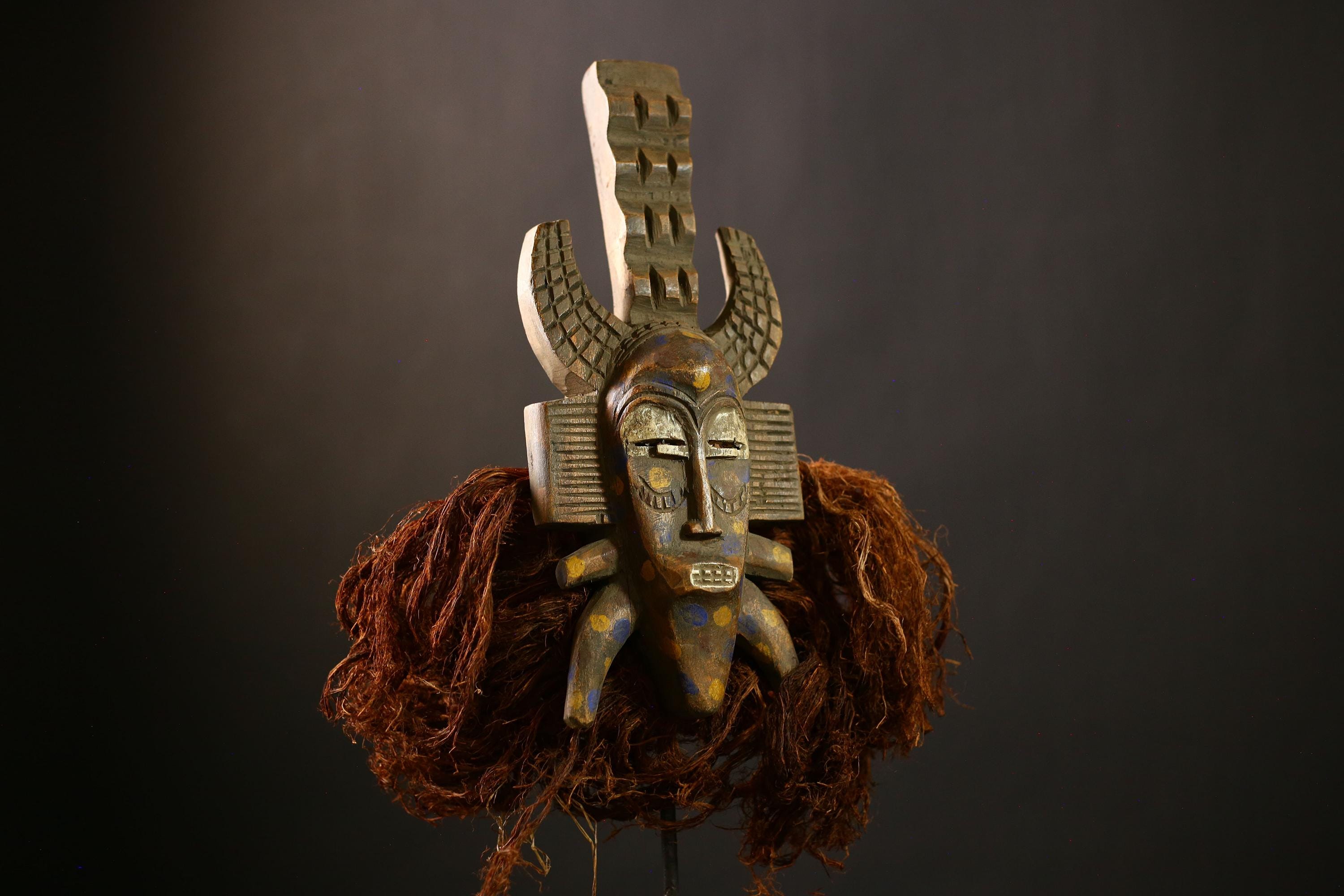 Authentic African Senufo Mask | Tribal Wood Decor | Vintage Home Art | Unique Face Mask Display | Cultural Ethnic Wall Piece -G4460