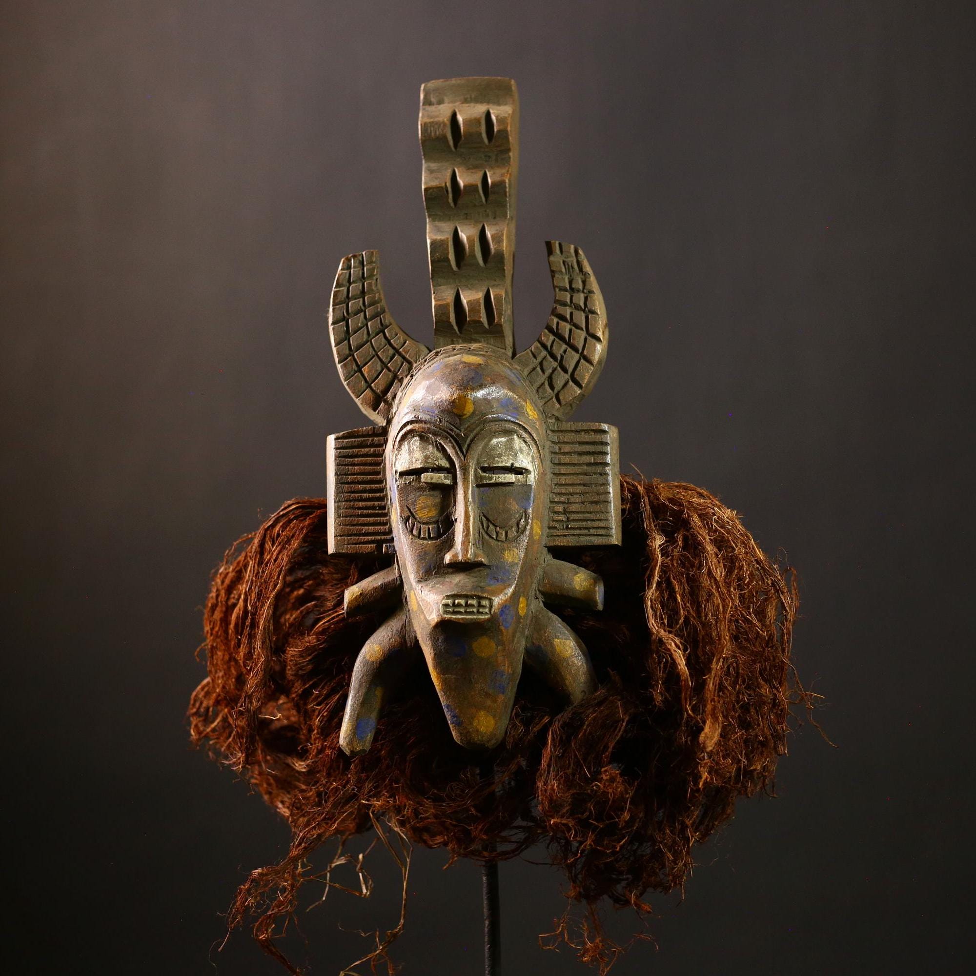 Authentic African Senufo Mask | Tribal Wood Decor | Vintage Home Art | Unique Face Mask Display | Cultural Ethnic Wall Piece -G4460