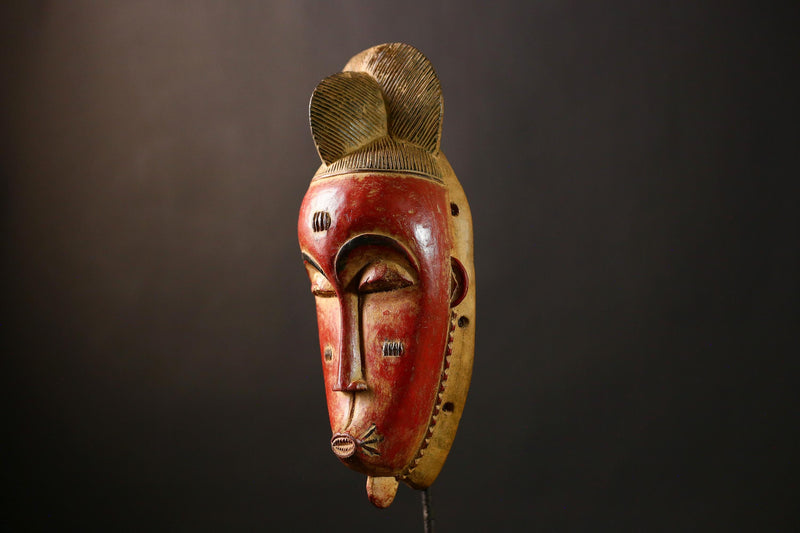 African Baule Mask, Hand-Carved Wooden Face Mask, Antique Wall Decor-G4240