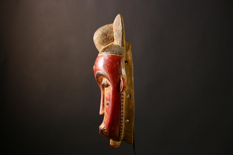 African Baule Mask, Hand-Carved Wooden Face Mask, Antique Wall Decor-G4240