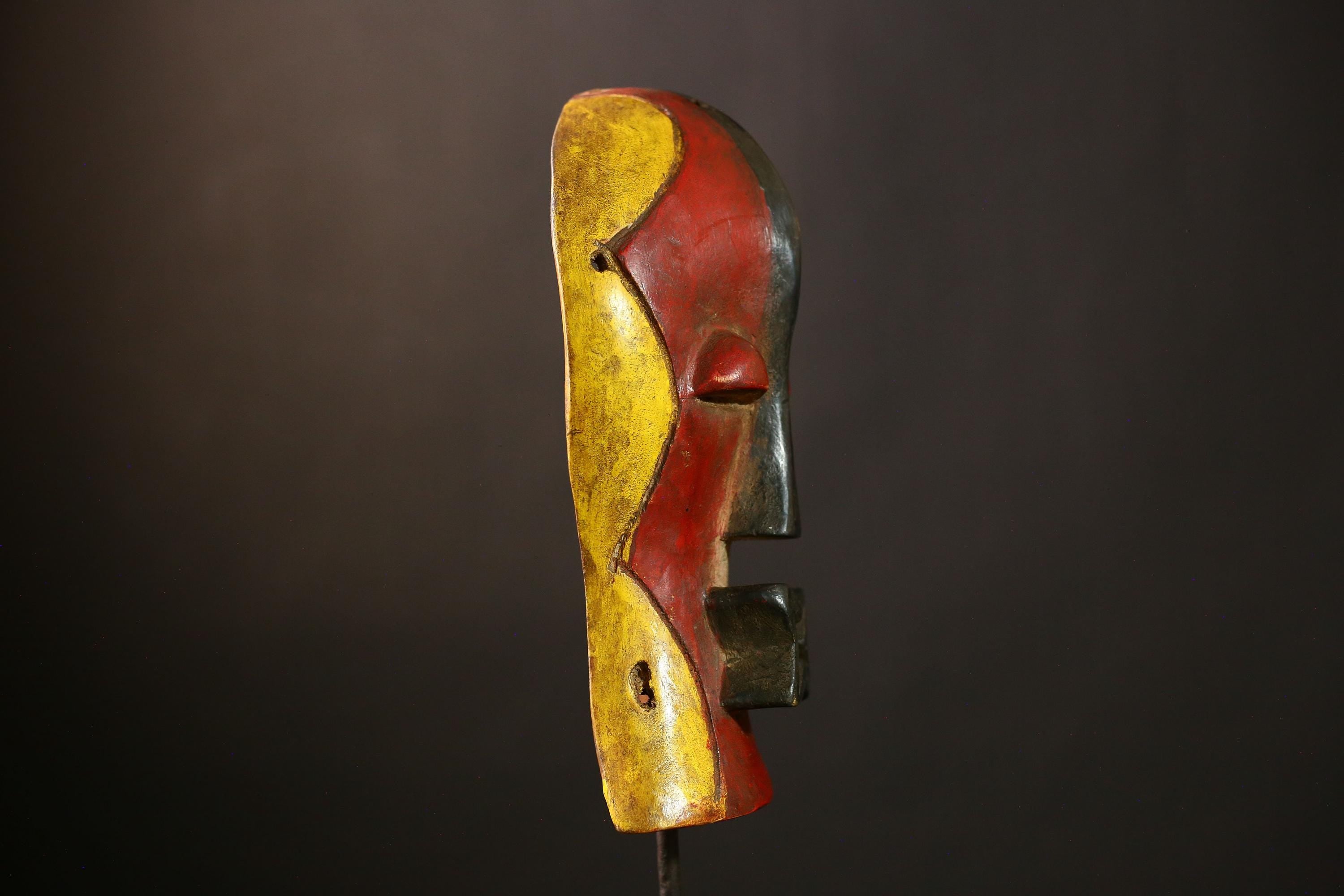African Songye Mask, Handcrafted Wooden Art, Wall Decor for Collectors-G4237