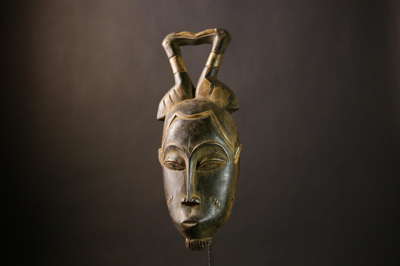 Baule African Mask Antique Wall Hanging | Unique Primitive Art Piece | Handmade Collectible Decor | Ethnic Cultural Wall Art-7638