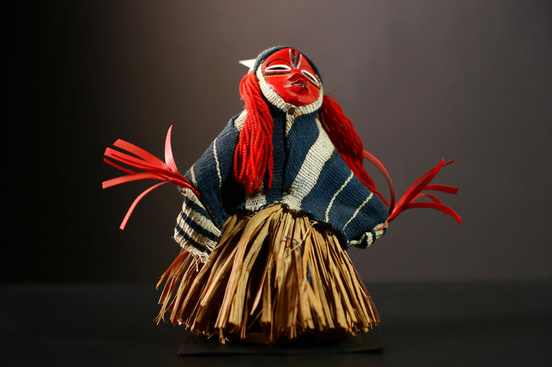 African Doll Kachina Figure with Grass Skirt Ritual Dancing Folk Unique -G4253