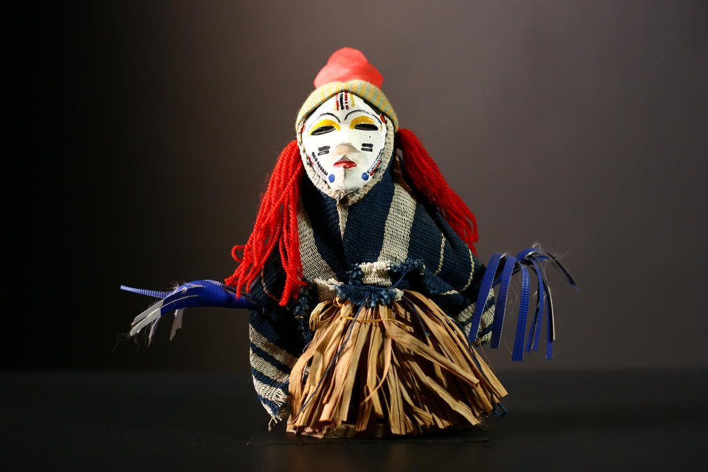 African Man Doll Ritual Dancing Kachina Grass Skirt Decor medicine doll-G4251