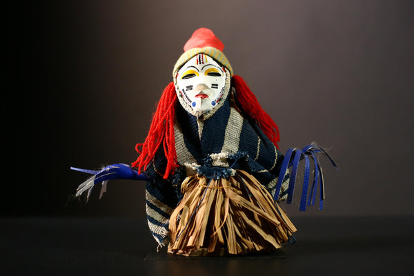 African Man Doll Ritual Dancing Kachina Grass Skirt Decor medicine doll-G4251