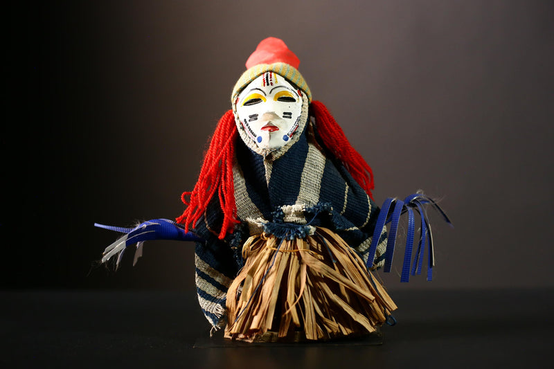 African Man Doll Ritual Dancing Kachina Grass Skirt Decor medicine doll-G4251