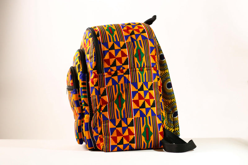 African Hand African Kente Cloth Backpacks Bright Assorted Pattern Styles-G4250