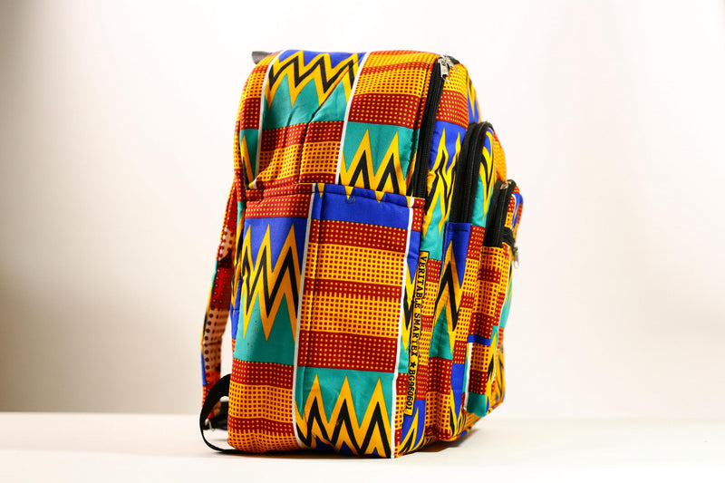 African Ghana Bright Kente Cloth Backpacks Handmade Assorted Pattern Styles-G4275