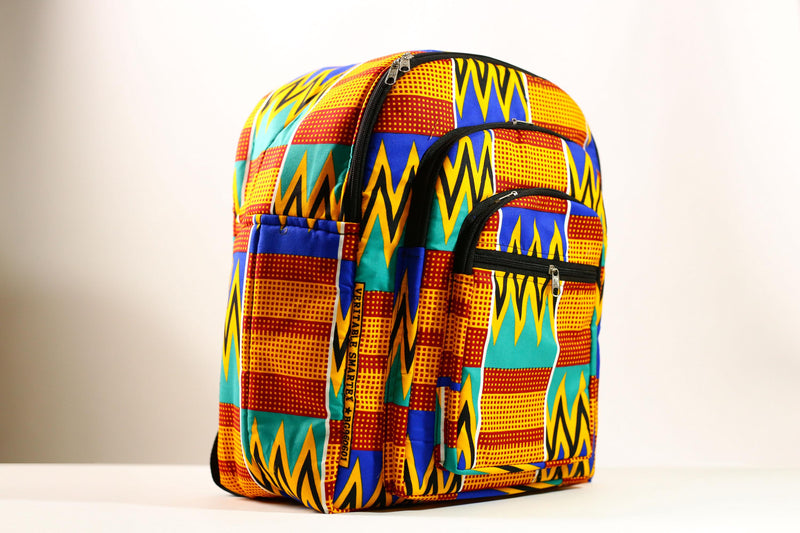 African Ghana Bright Kente Cloth Backpacks Handmade Assorted Pattern Styles-G4275