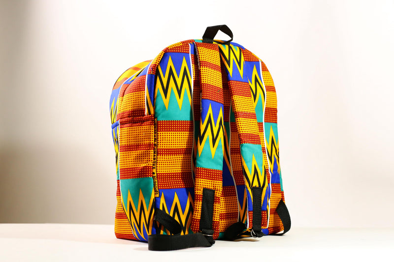 African Ghana Bright Kente Cloth Backpacks Handmade Assorted Pattern Styles-G4275