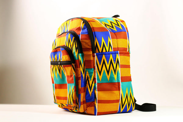 African Ghana Bright Kente Cloth Backpacks Handmade Assorted Pattern Styles-G4275