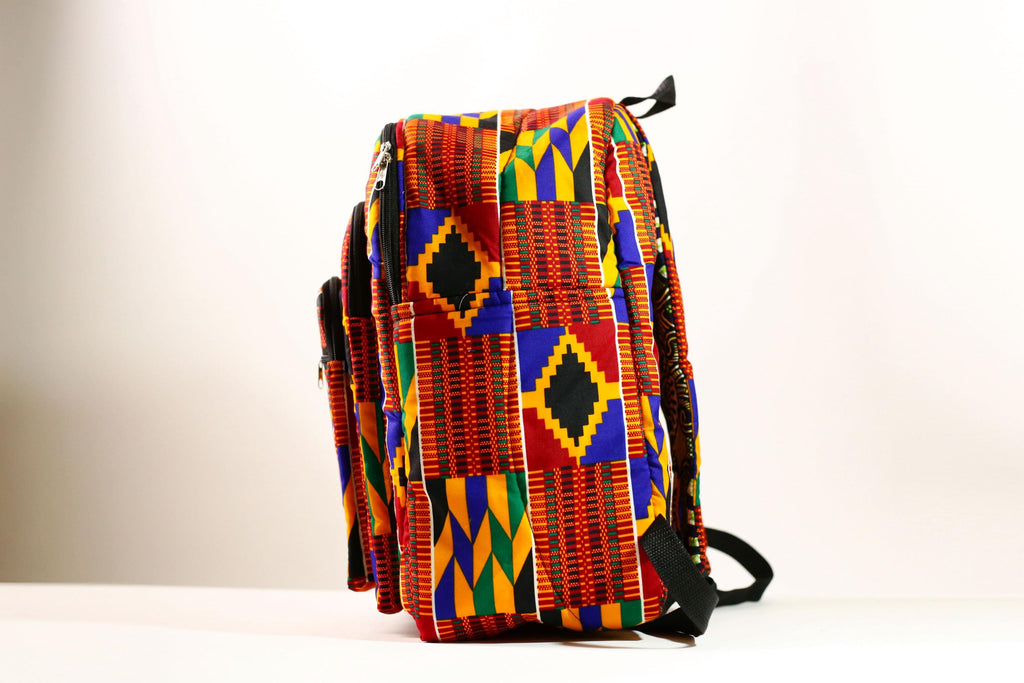 African Ghana Bright Kente Cloth Backpacks Handmade Assorted Pattern Styles-G4274
