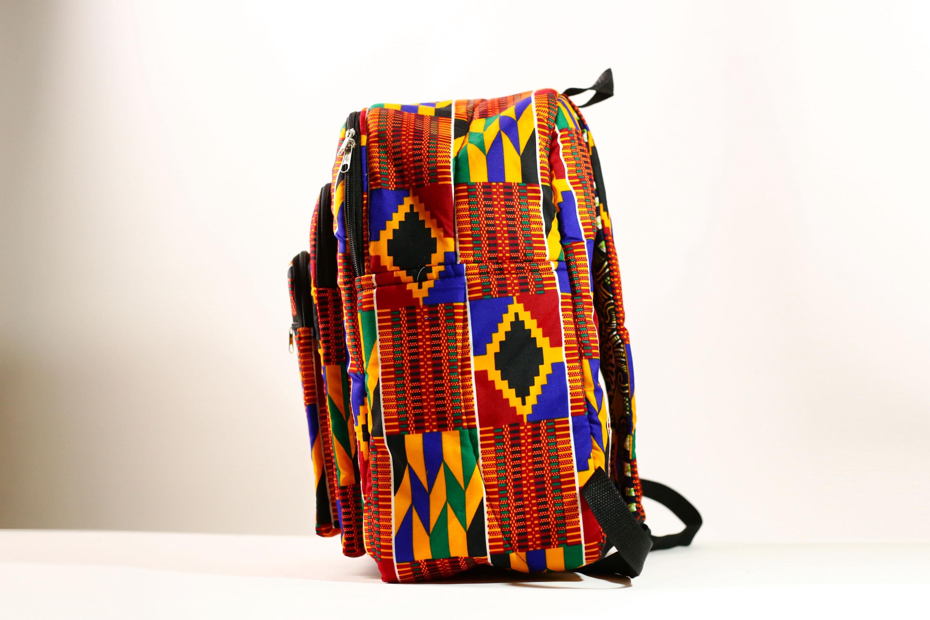 African Ghana Bright Kente Cloth Backpacks Handmade Assorted Pattern Styles-G4274