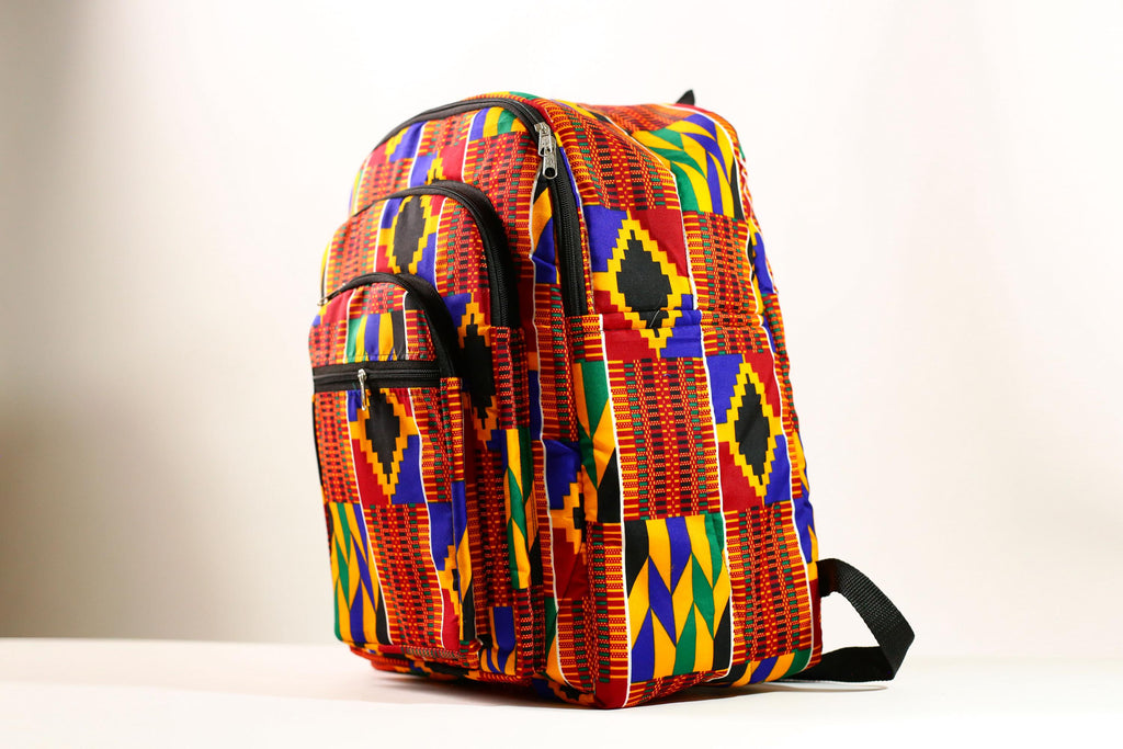 African Ghana Bright Kente Cloth Backpacks Handmade Assorted Pattern Styles-G4274