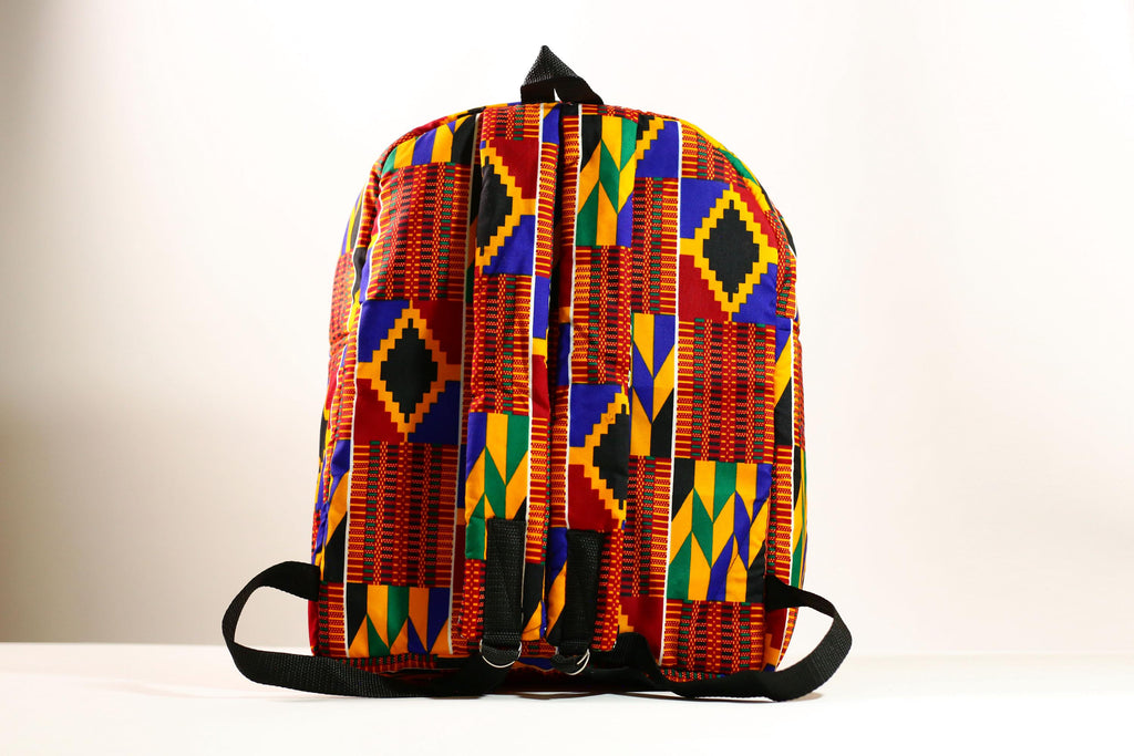 African Ghana Bright Kente Cloth Backpacks Handmade Assorted Pattern Styles-G4274