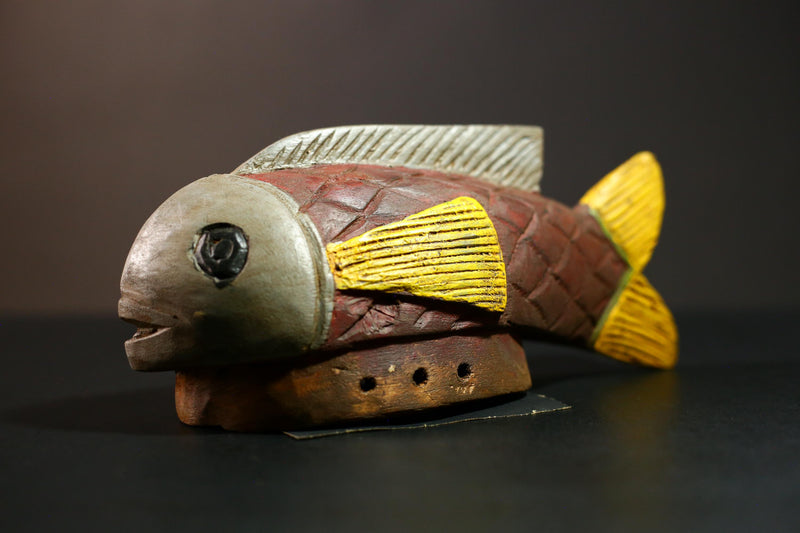 Africa Bozo Fish puppet Statue Wood Handmade Primitive Collectibles Figure-G4270