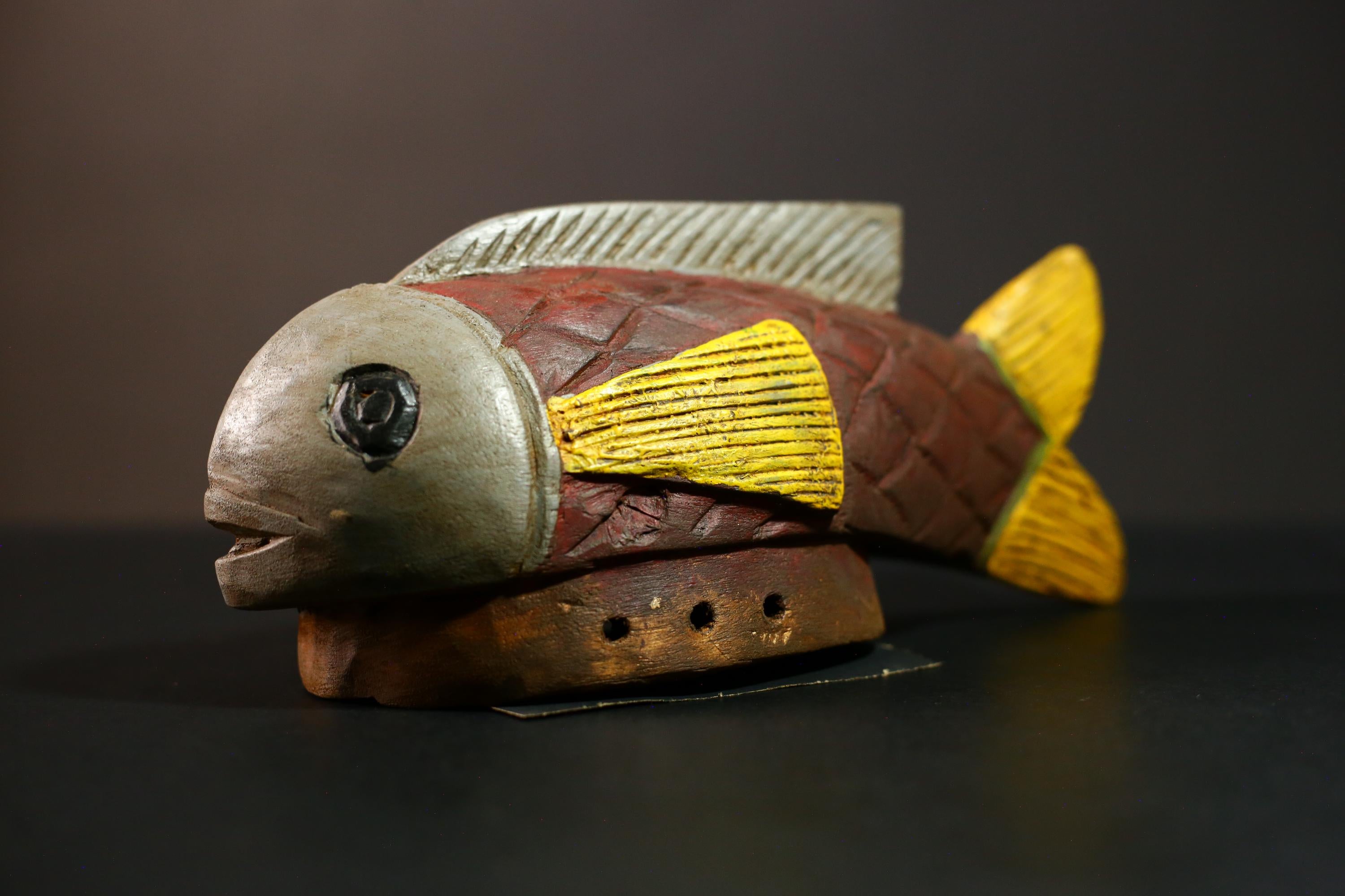 Africa Bozo Fish puppet Statue Wood Handmade Primitive Collectibles Figure-G4270