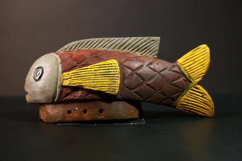 Africa Bozo Fish puppet Statue Wood Handmade Primitive Collectibles Figure-G4270