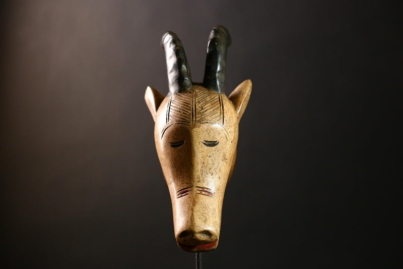 African Antelope Guro Mask White Sculpture | Unique Burkina Faso Home Decor | Artisan Collectible for African Art Lovers & Decorators-G4289