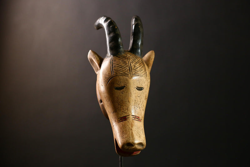 African Antelope Guro Mask White Sculpture | Unique Burkina Faso Home Decor | Artisan Collectible for African Art Lovers & Decorators-G4289